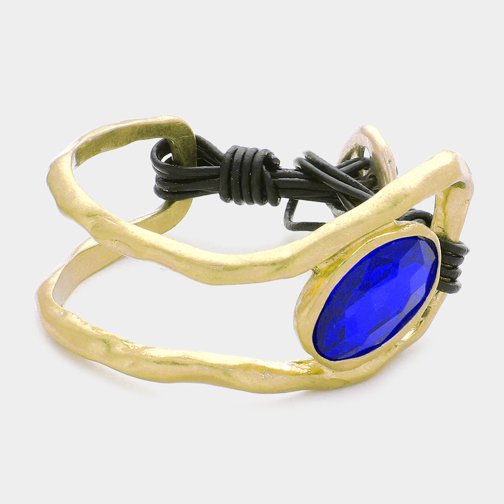 Madeline Love Sapphire Oval Crystal Accented Hammered Metal Toggle Bracelet - Bracelets
