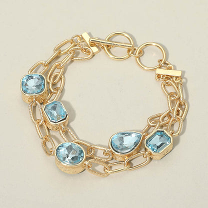 Madeline Love Aqua Faceted Oval Teardrop Rectangular Stone Cluster Link Metal Chain Layered Bracelet - Bracelets
