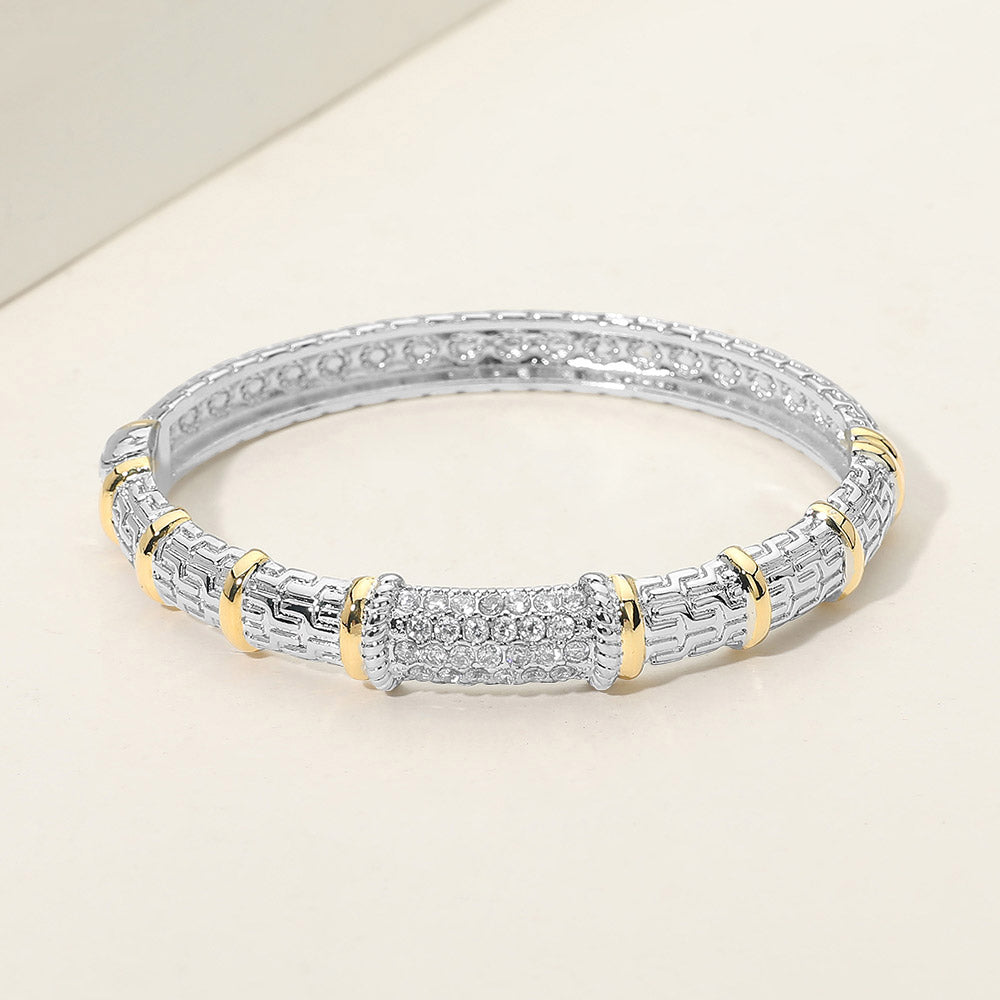 Madeline Love Two Tone 14K Gold Plated CZ Stone Pave Two Tone Hinged Bangle Bracelet - Beauty & Cosmetics