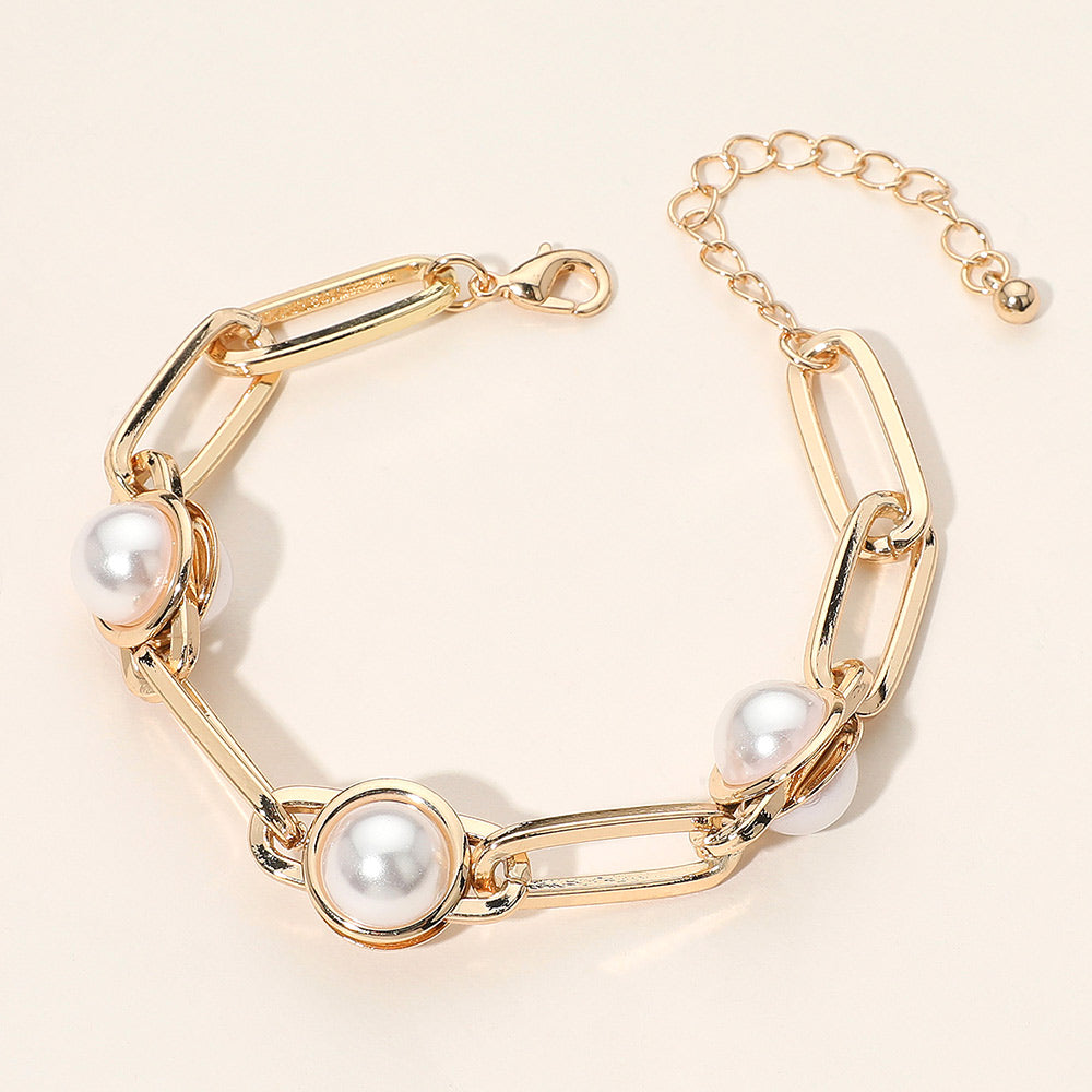 Madeline Love Gold Pearl Cluster Link Paperclip Chain Bracelet