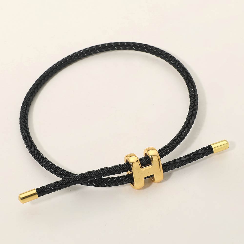 Madeline Love Black H Monogram Charm Accent Braided Cord Adjustable Slide Bracelet - Bracelets