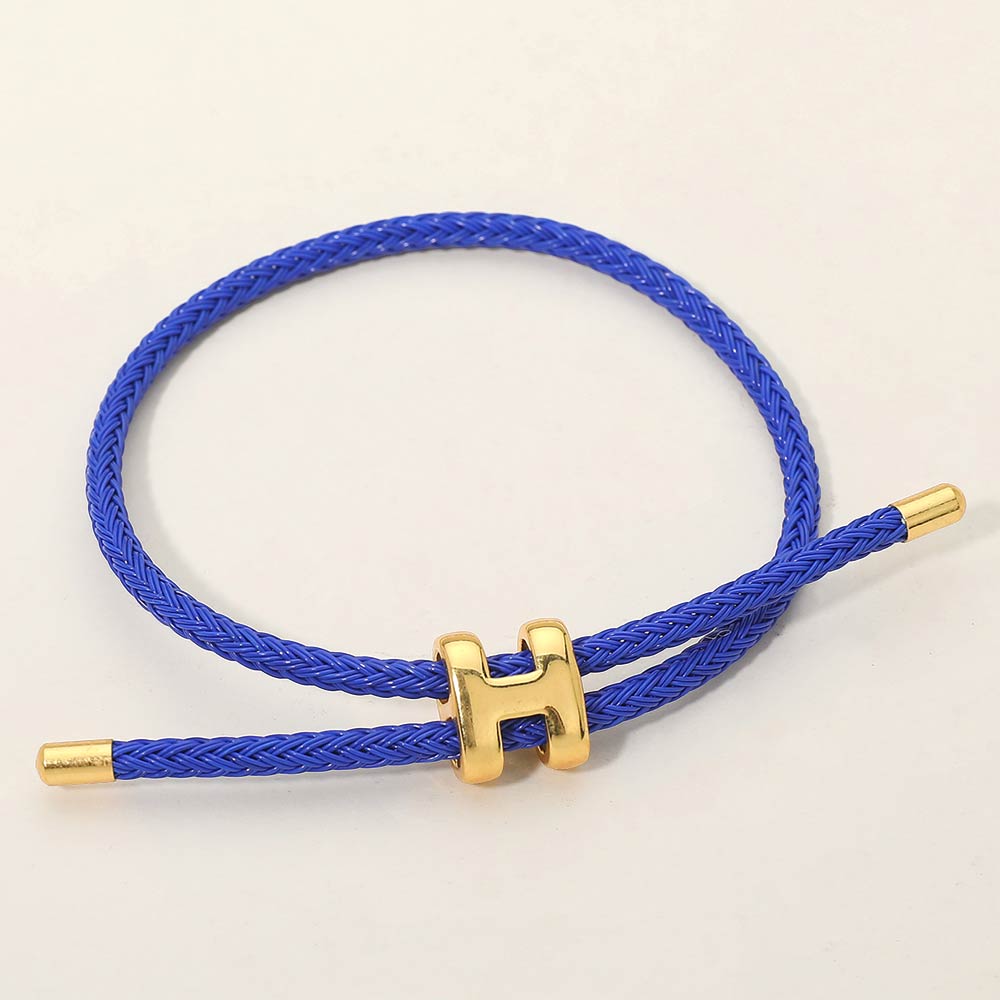 Madeline Love Blue H Monogram Charm Accent Braided Cord Adjustable Slide Bracelet - Bracelets