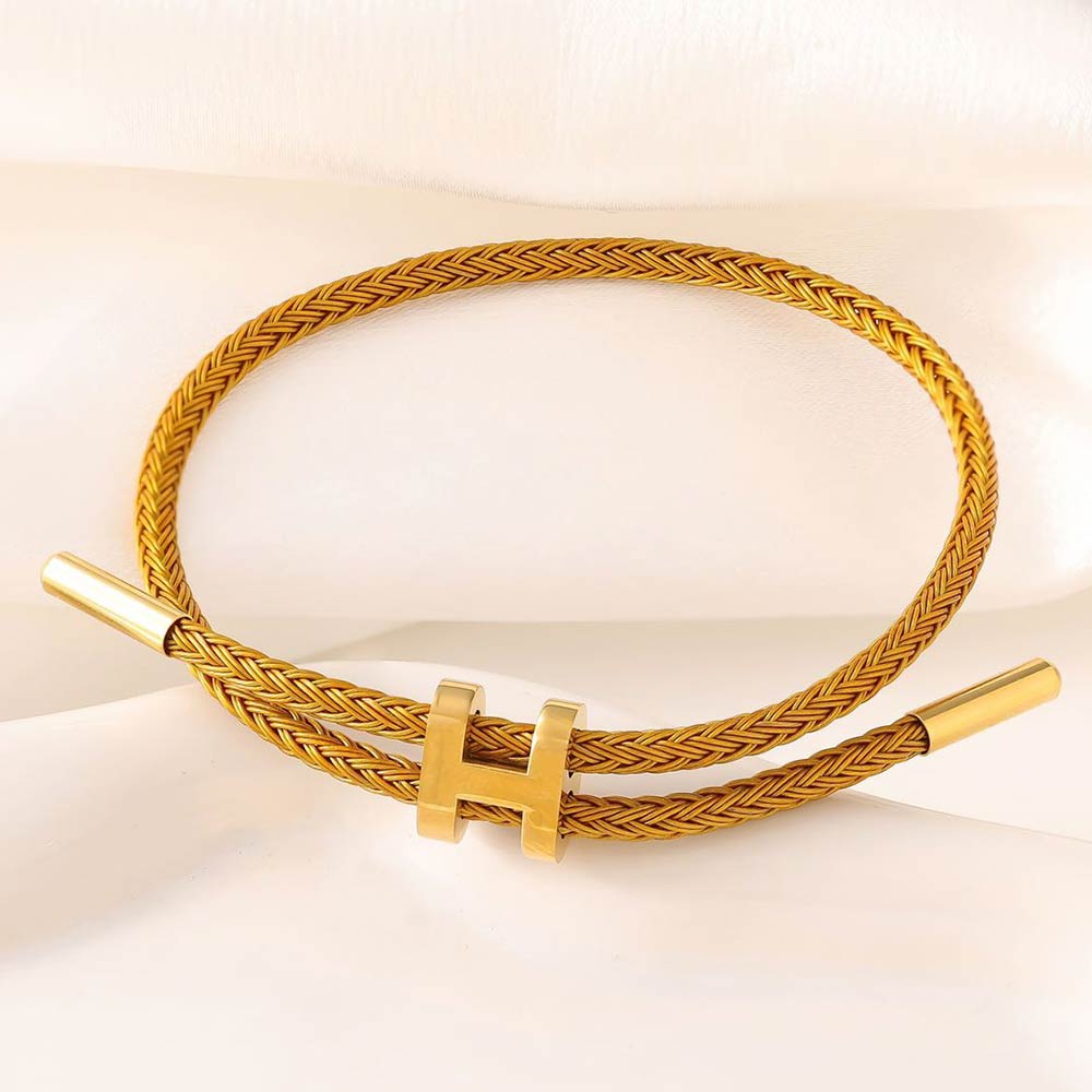 Madeline Love Brown H Monogram Charm Accent Braided Cord Adjustable Slide Bracelet - Bracelets