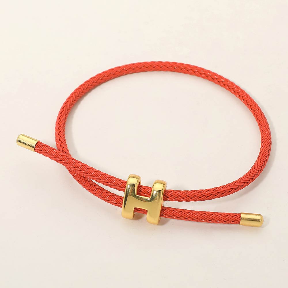 Madeline Love Coral H Monogram Charm Accent Braided Cord Adjustable Slide Bracelet - Bracelets