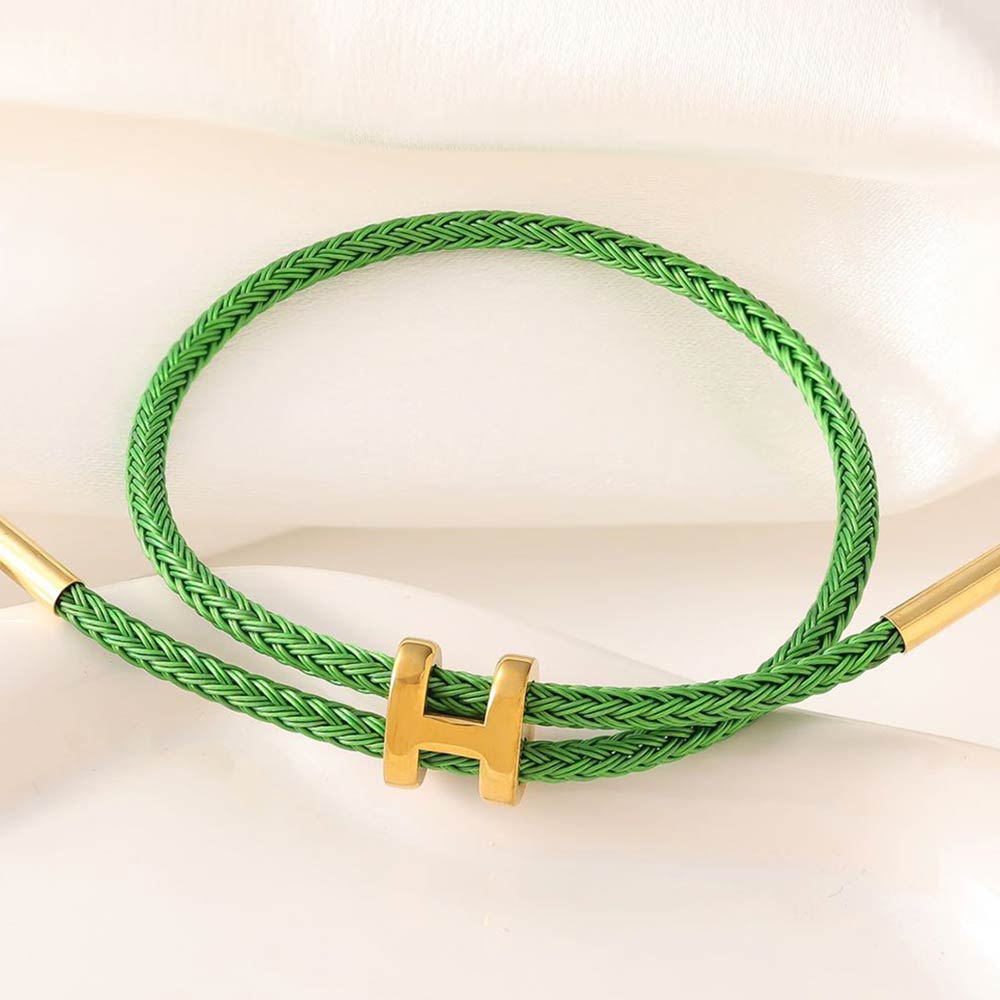 Madeline Love Green H Monogram Charm Accent Braided Cord Adjustable Slide Bracelet - Bracelets