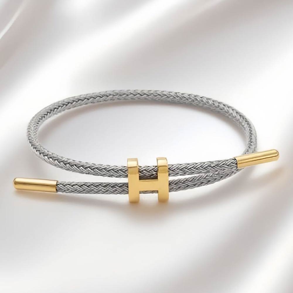 Madeline Love Gray H Monogram Charm Accent Braided Cord Adjustable Slide Bracelet - Bracelets