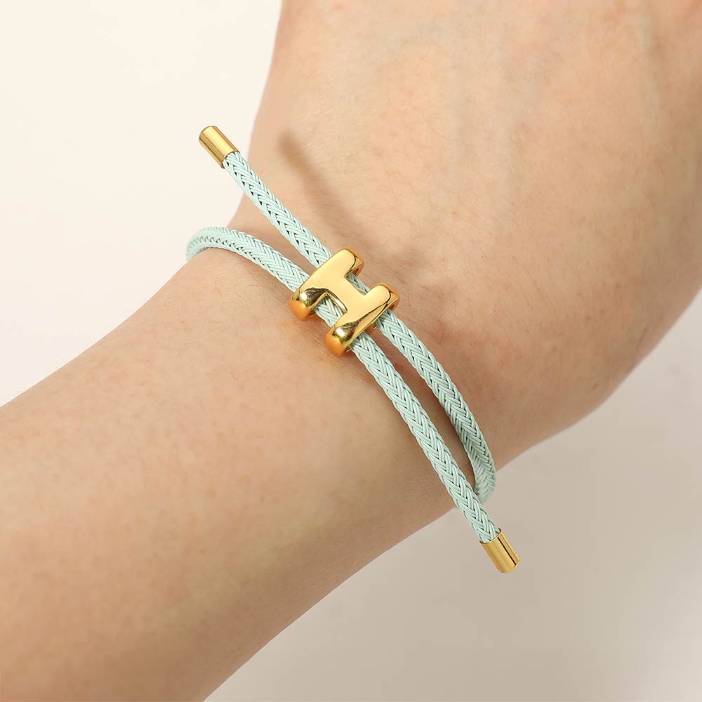 Madeline Love Mint H Monogram Charm Accent Braided Cord Adjustable Slide Bracelet - Bracelets