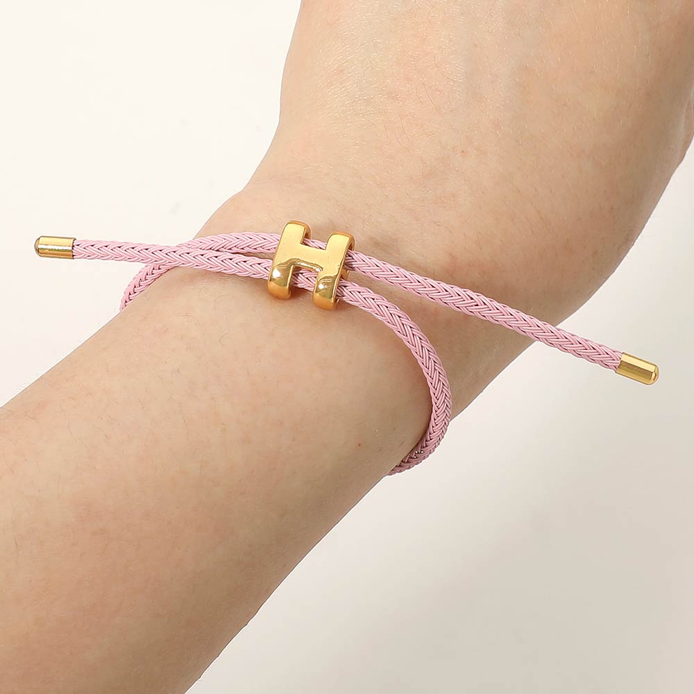 Madeline Love Pink H Monogram Charm Accent Braided Cord Adjustable Slide Bracelet - Bracelets