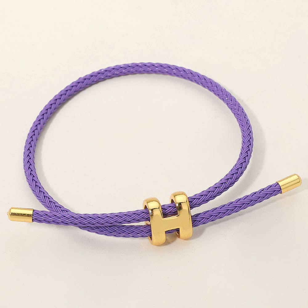 Madeline Love Purple H Monogram Charm Accent Braided Cord Adjustable Slide Bracelet - Bracelets