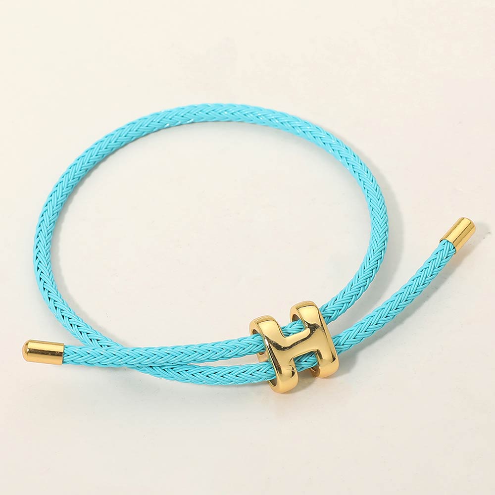 Madeline Love Turquoise H Monogram Charm Accent Braided Cord Adjustable Slide Bracelet - Bracelets