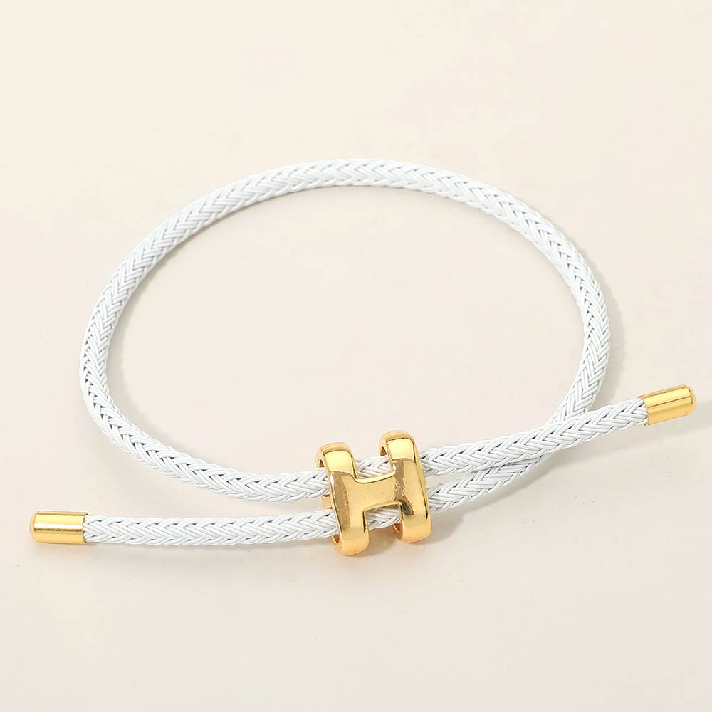 Madeline Love White H Monogram Charm Accent Braided Cord Adjustable Slide Bracelet - Bracelets