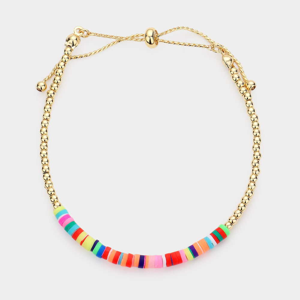 Madeline Love Multi Heishe Beaded Metal Ball Beaded Adjustable Cinch Pull Tie Bracelet - Bracelets
