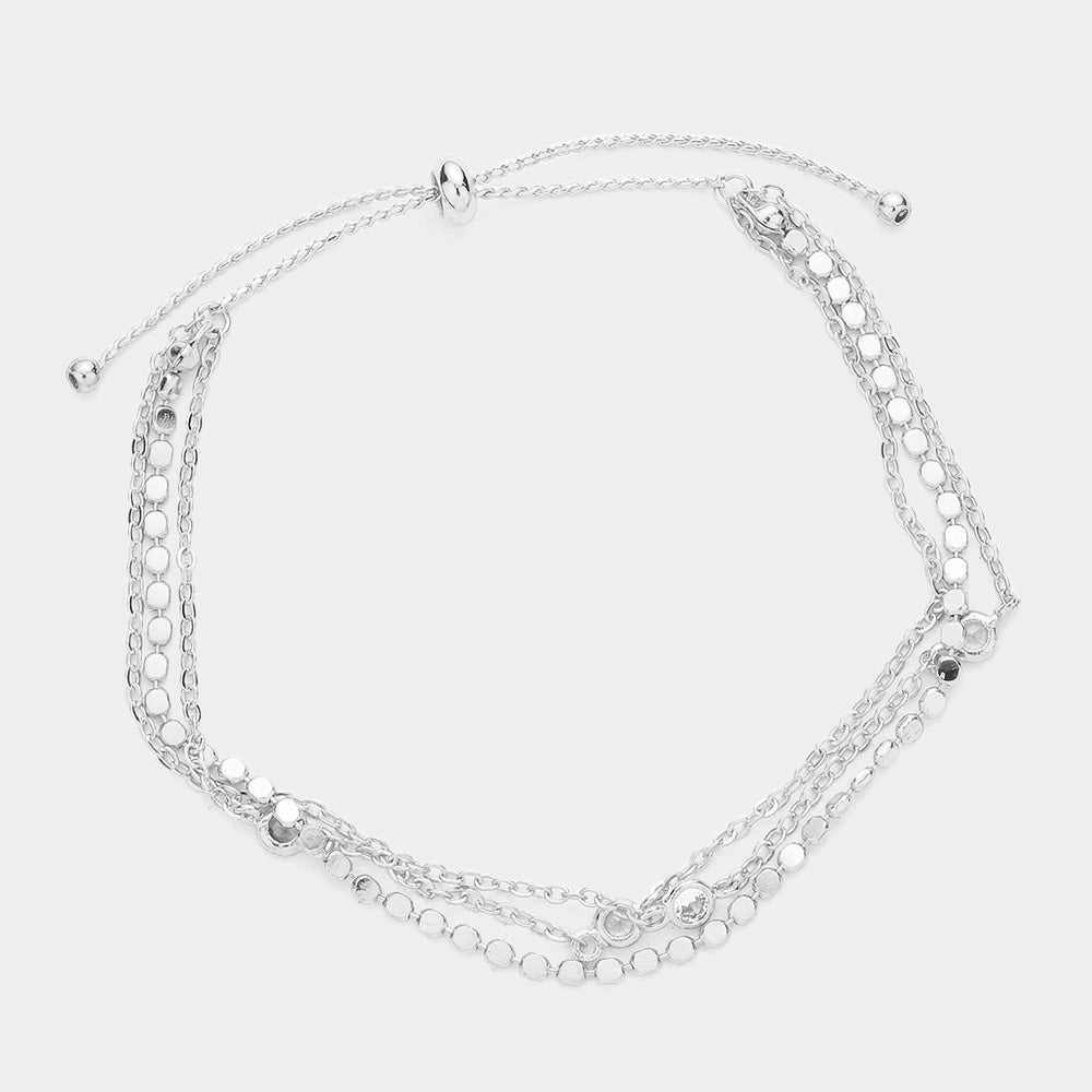 Madeline Love Rhodium Round Stone Link Triple Layered Pull Tie Bracelet - Bracelets