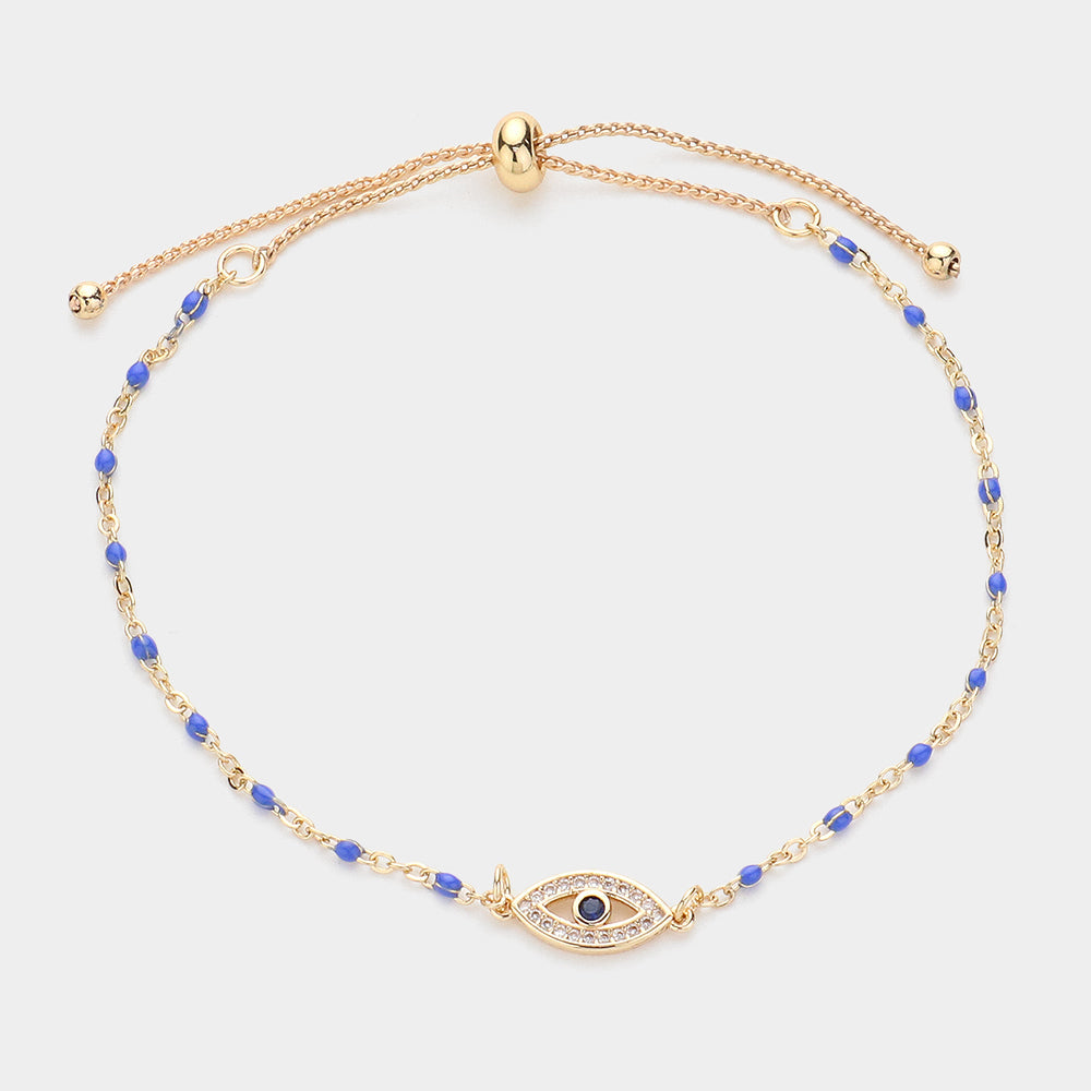 Madeline Love Blue Evil Eye Pointed Beads Station Pull Tie Bracelet - Bracelets