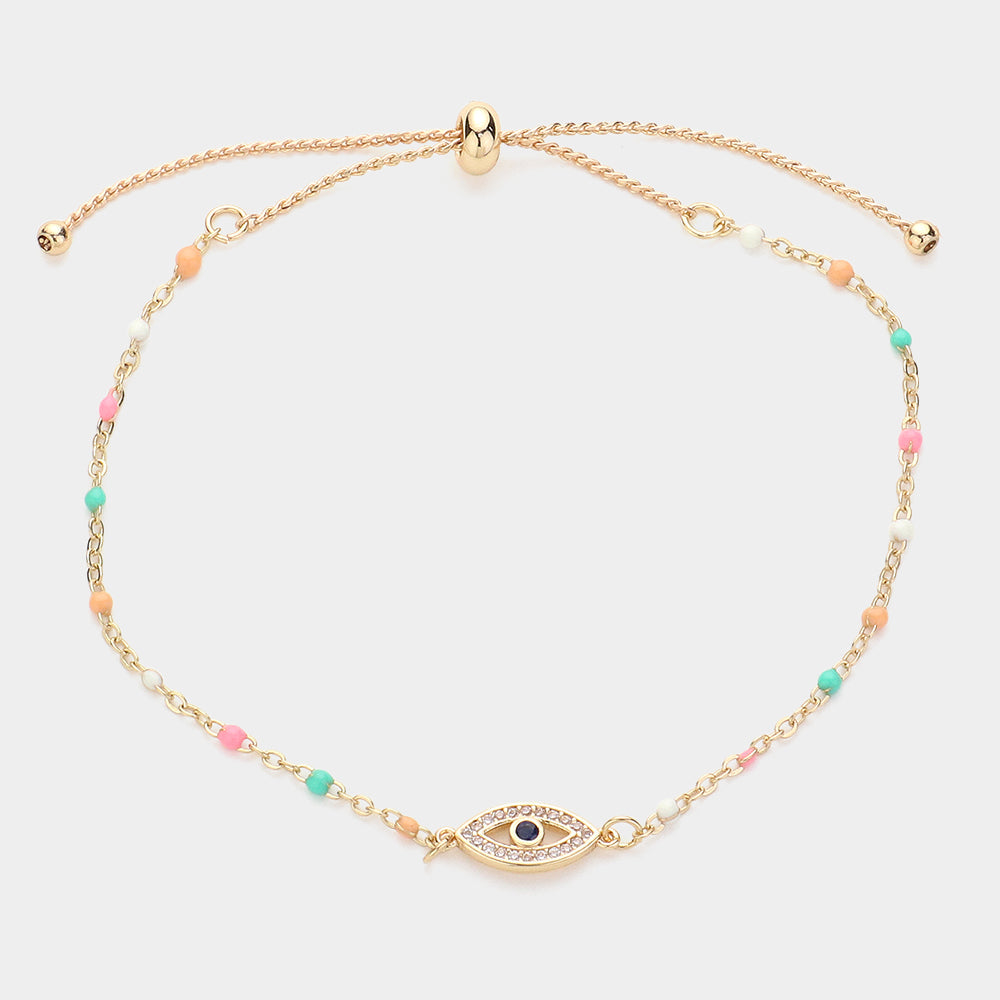 Madeline Love Multi Evil Eye Pointed Beads Station Pull Tie Bracelet - Bracelets