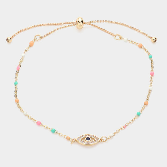 Madeline Love Multi Evil Eye Pointed Beads Station Pull Tie Bracelet - Bracelets
