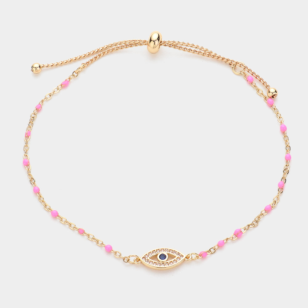 Madeline Love Pink Evil Eye Pointed Beads Station Pull Tie Bracelet - Bracelets