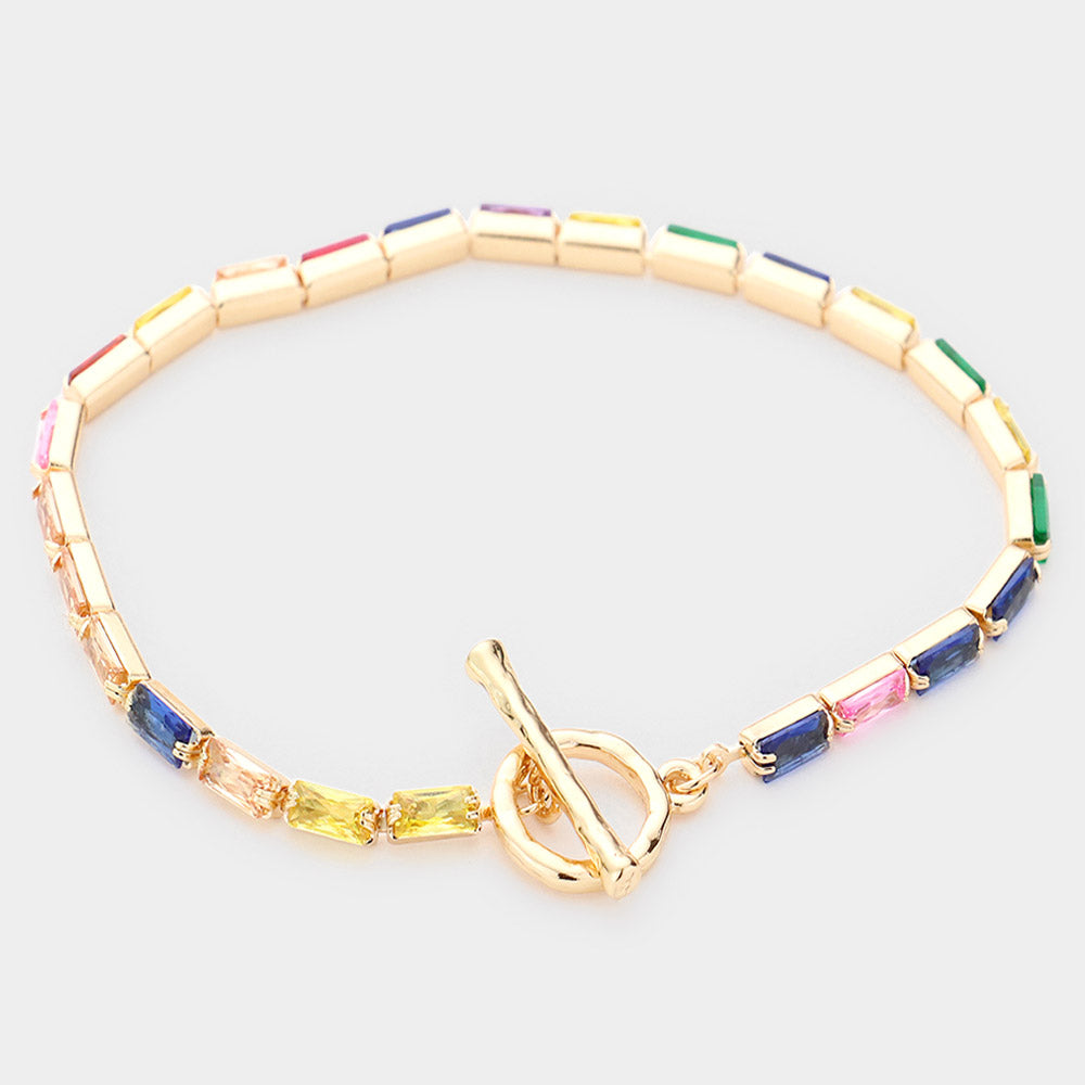 Madeline Love Multi Brass Metal Rectangle Stone Toggle Bracelet - Bracelets