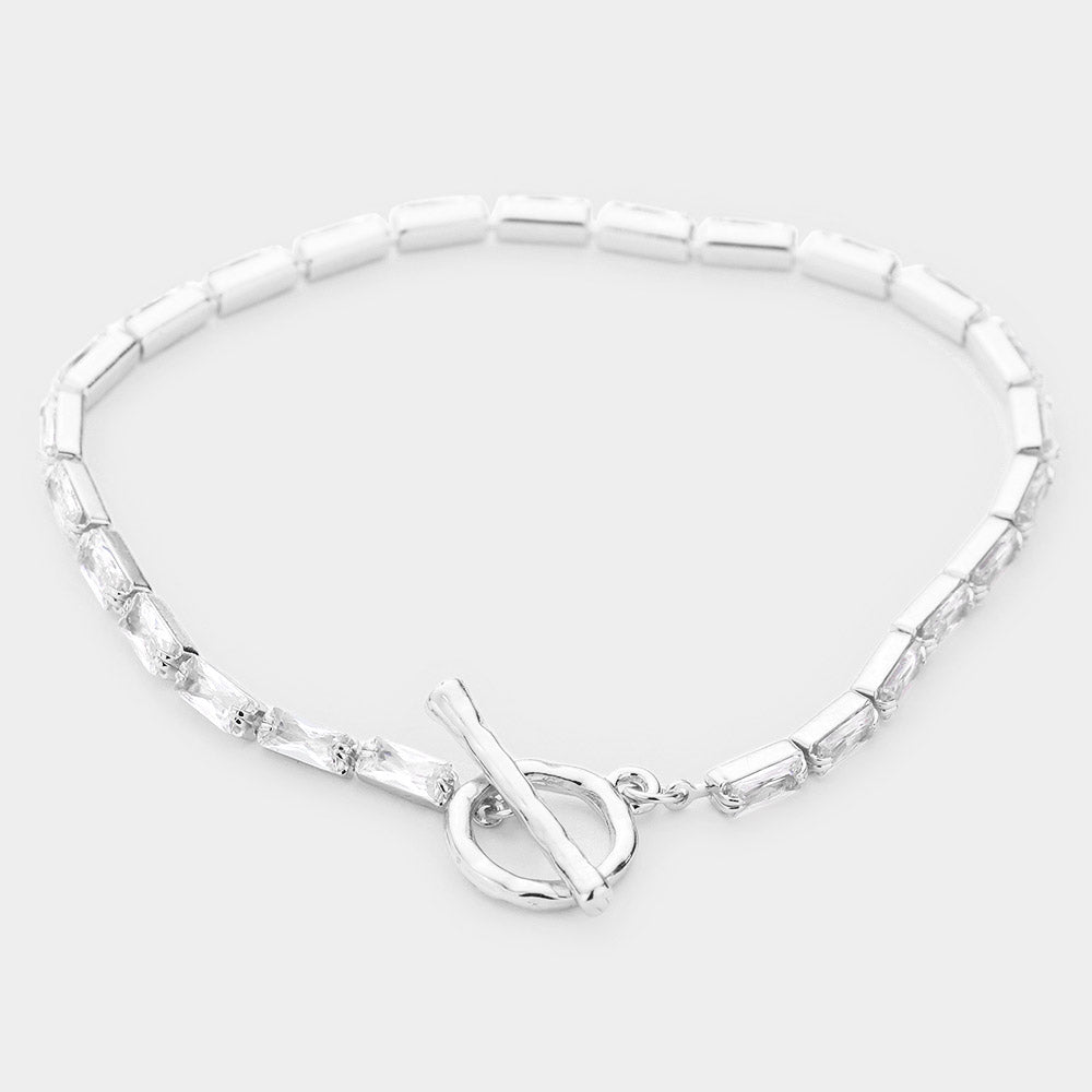 Madeline Love Rhodium Brass Metal Rectangle Stone Toggle Bracelet - Bracelets