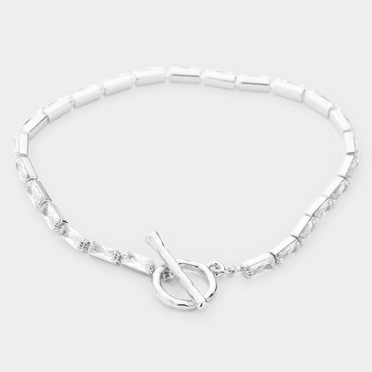 Madeline Love Rhodium Brass Metal Rectangle Stone Toggle Bracelet - Bracelets