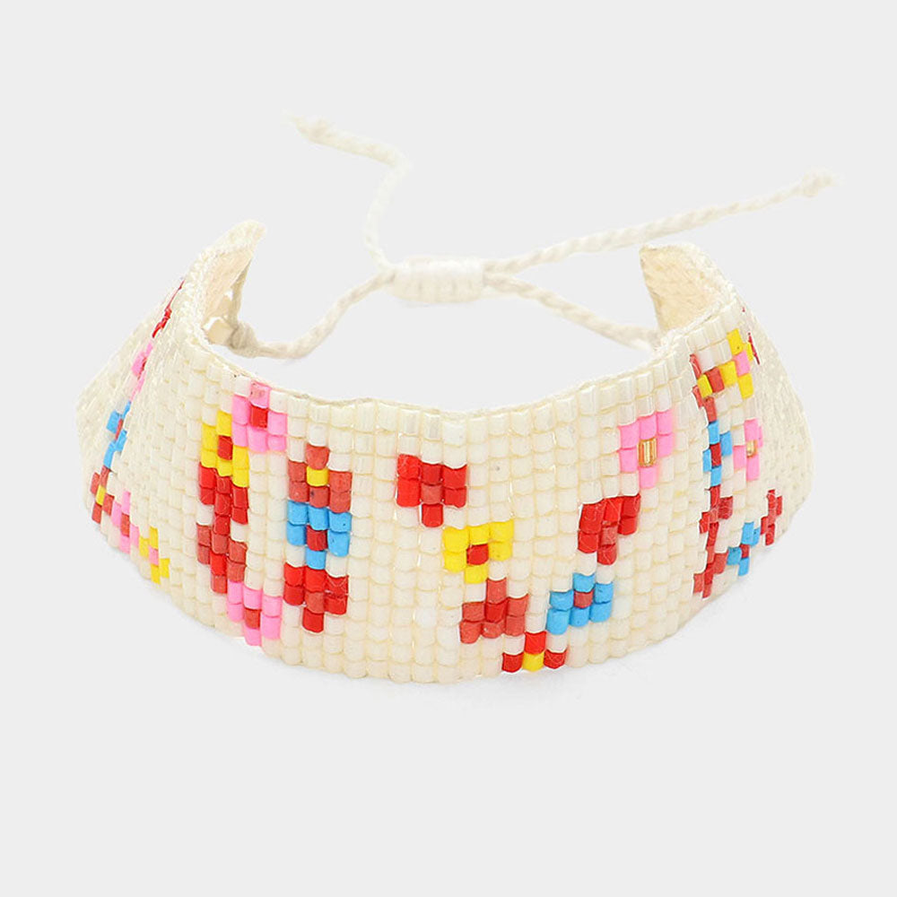 Madeline Love White LOVE Message Beaded Cinch Pull Tie Bracelet - Bracelets