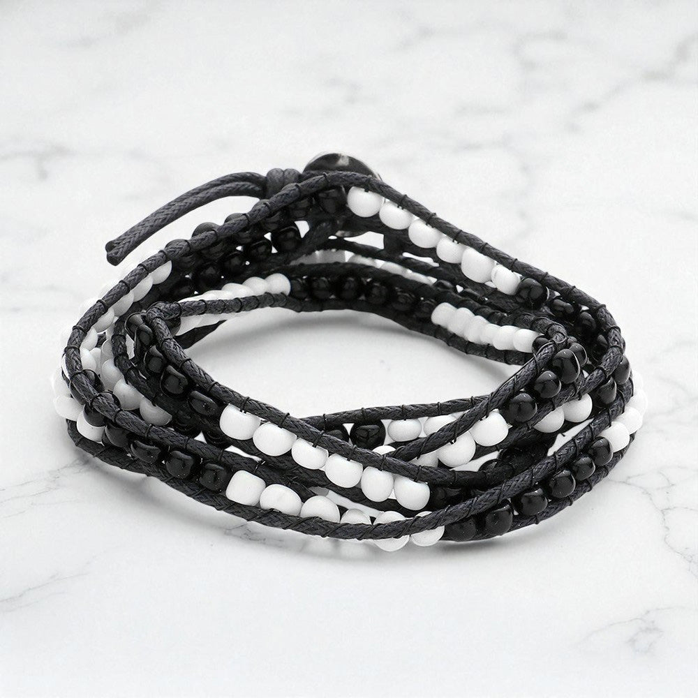 Madeline Love Black, White Boho Bead Long Wrap Bracelet - Bracelets