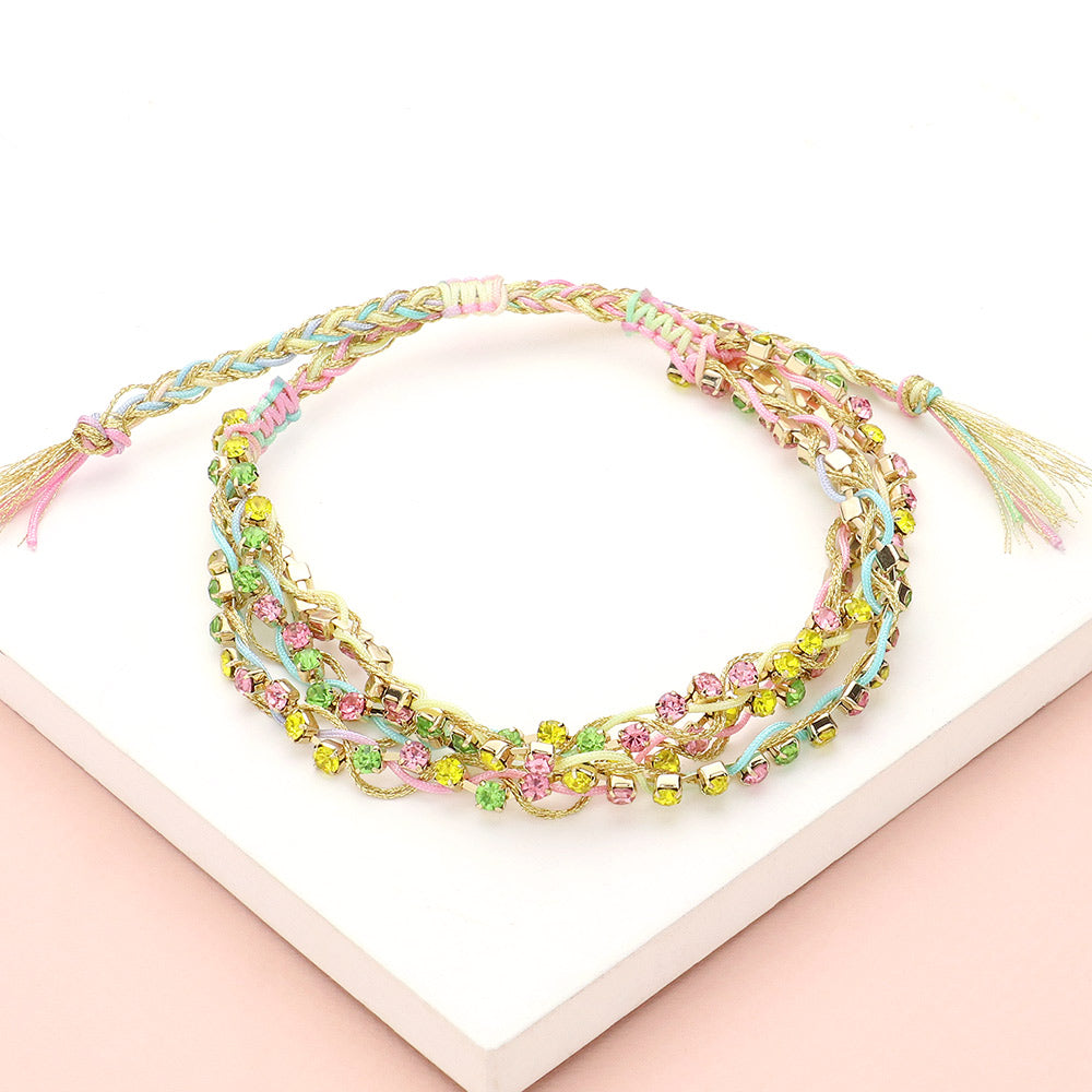 Madeline Love Gold, Multi Faceted Beaded Layered Adjustable Cinch Pull Tie Bracelet - Bracelets