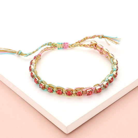 Madeline Love Coral Stone Cluster Beaded Adjustable Cinch Pull Tie Bracelet - Bracelets