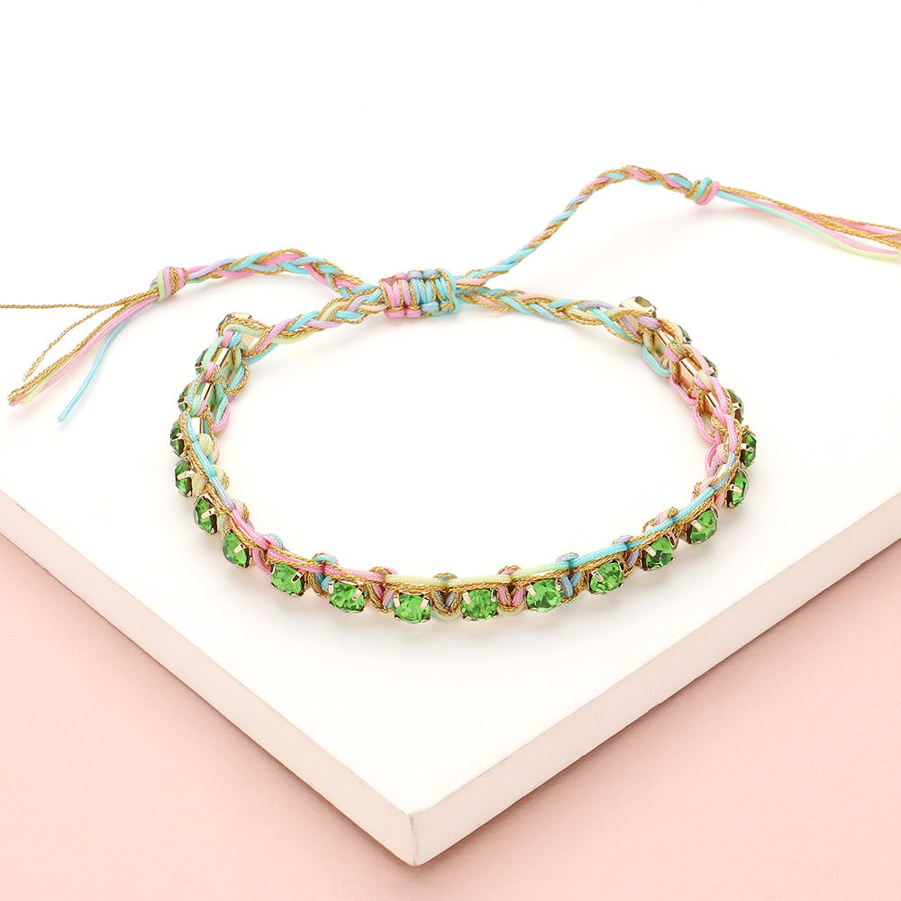Madeline Love Peridot Stone Cluster Beaded Adjustable Cinch Pull Tie Bracelet - Bracelets