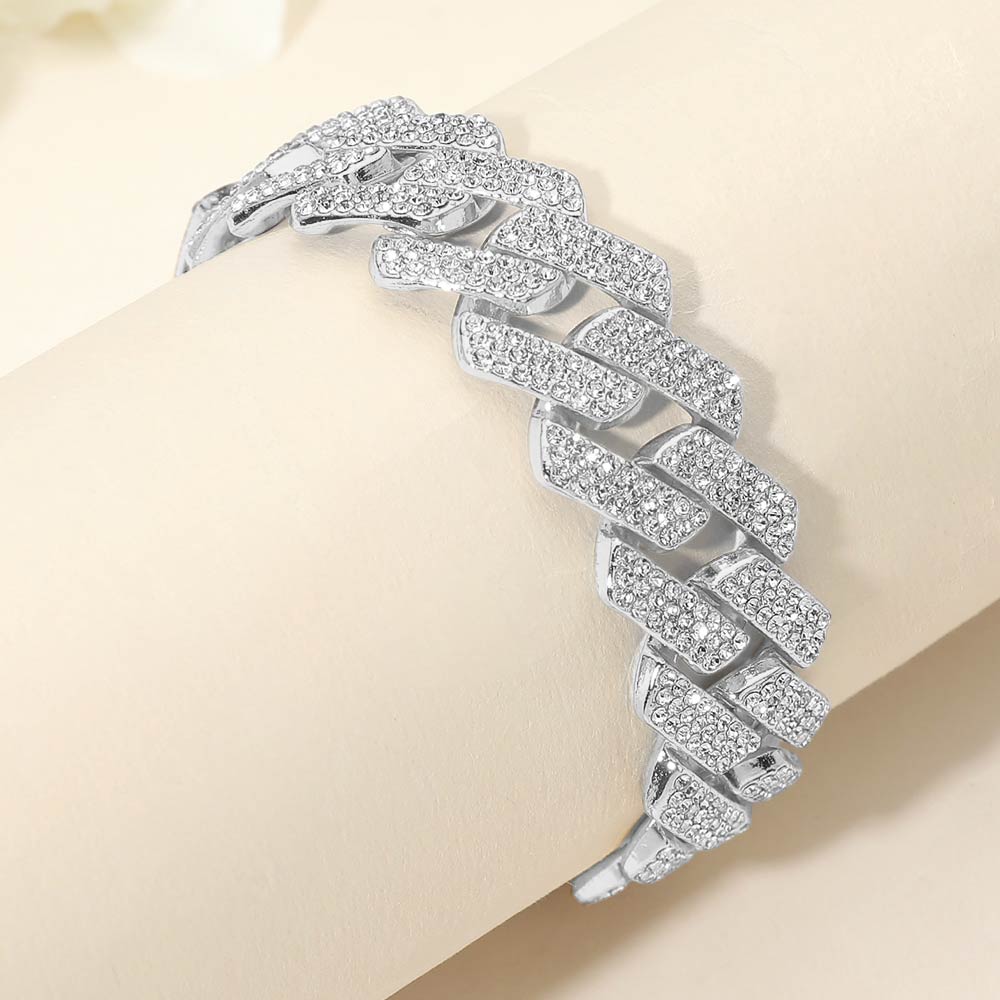 Madeline Love Silver Bold 20mm Rhinestone Pave Miami Cuban Link Chain Bracelet