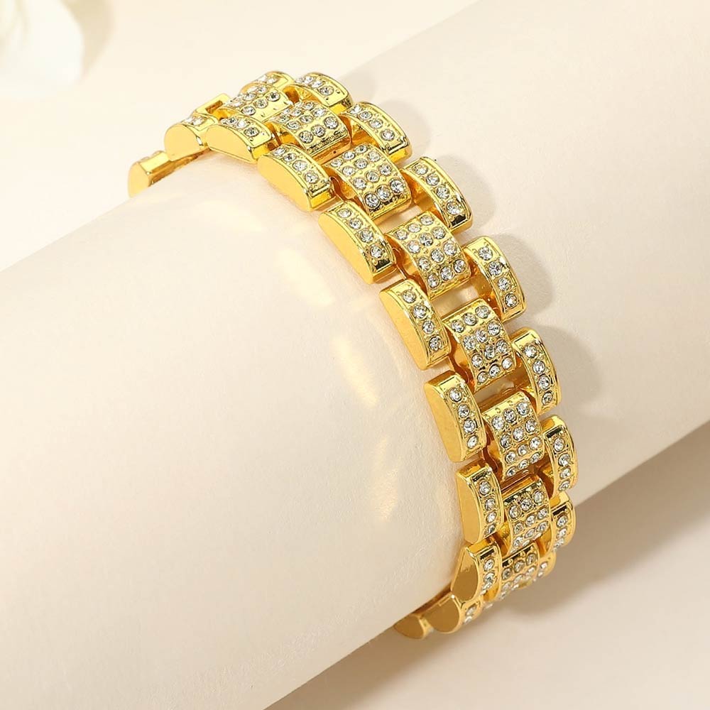 Madeline Love Gold Bold 15mm Rhinestone Pave President Jubilee Style Link Chain Bracelet