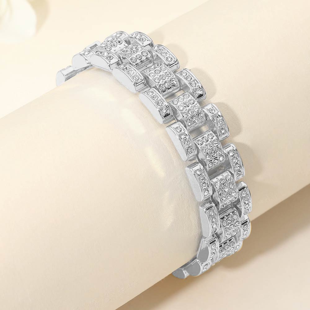 Madeline Love Silver Bold 15mm Rhinestone Pave President Jubilee Style Link Chain Bracelet