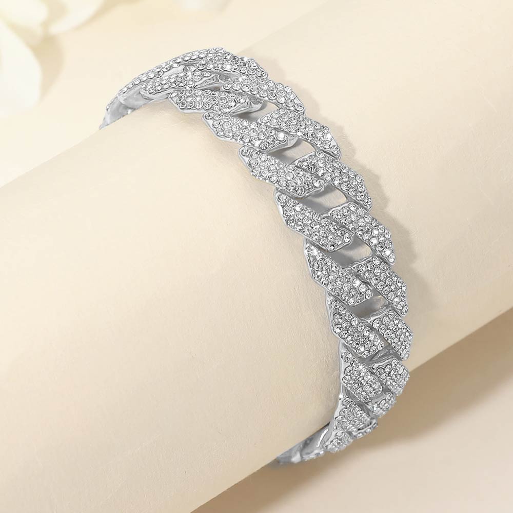 Madeline Love Silver Bold 15mm Rhinestone Pave Miami Cuban Link Chain Bracelet