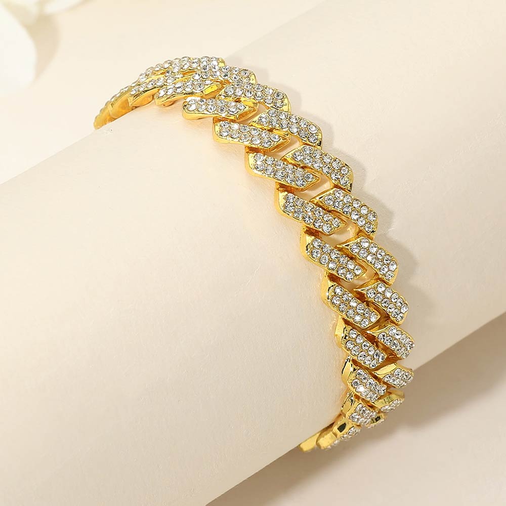 Madeline Love Gold Bold 12mm Rhinestone Pave Miami Cuban Link Chain Bracelet