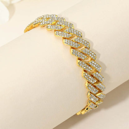 Madeline Love Gold Bold 12mm Rhinestone Pave Miami Cuban Link Chain Bracelet