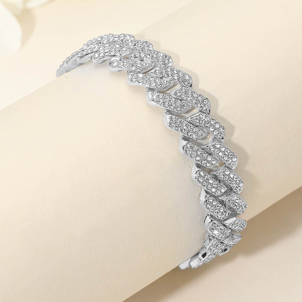 Madeline Love Silver Bold 12mm Rhinestone Pave Miami Cuban Link Chain Bracelet