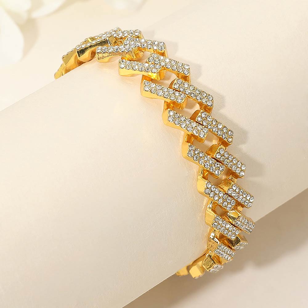 Madeline Love Gold Bold 15mm Rhinestone Pave Zigzag Cuban Link Chain Bracelet