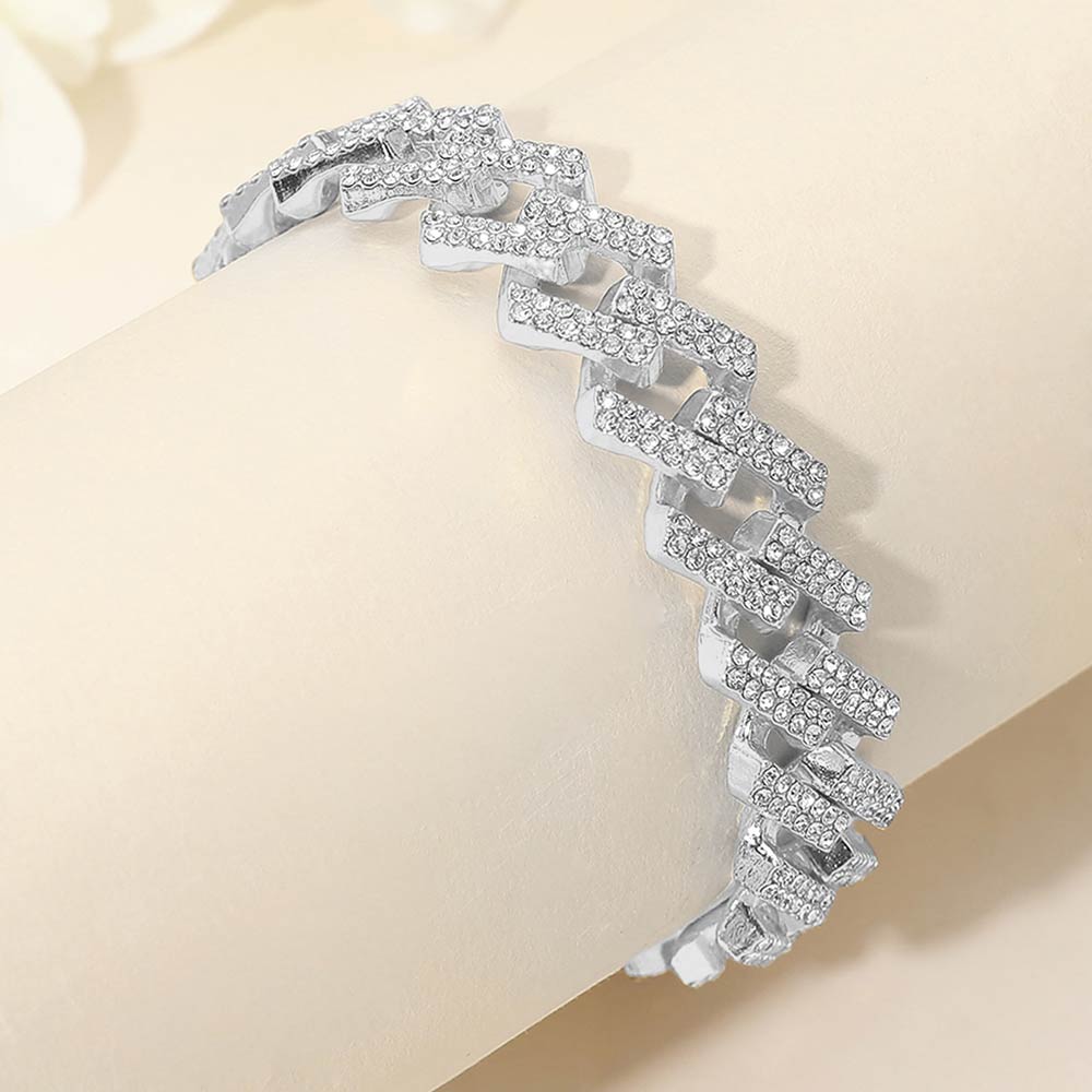 Madeline Love Silver Bold 15mm Rhinestone Pave Zigzag Cuban Link Chain Bracelet