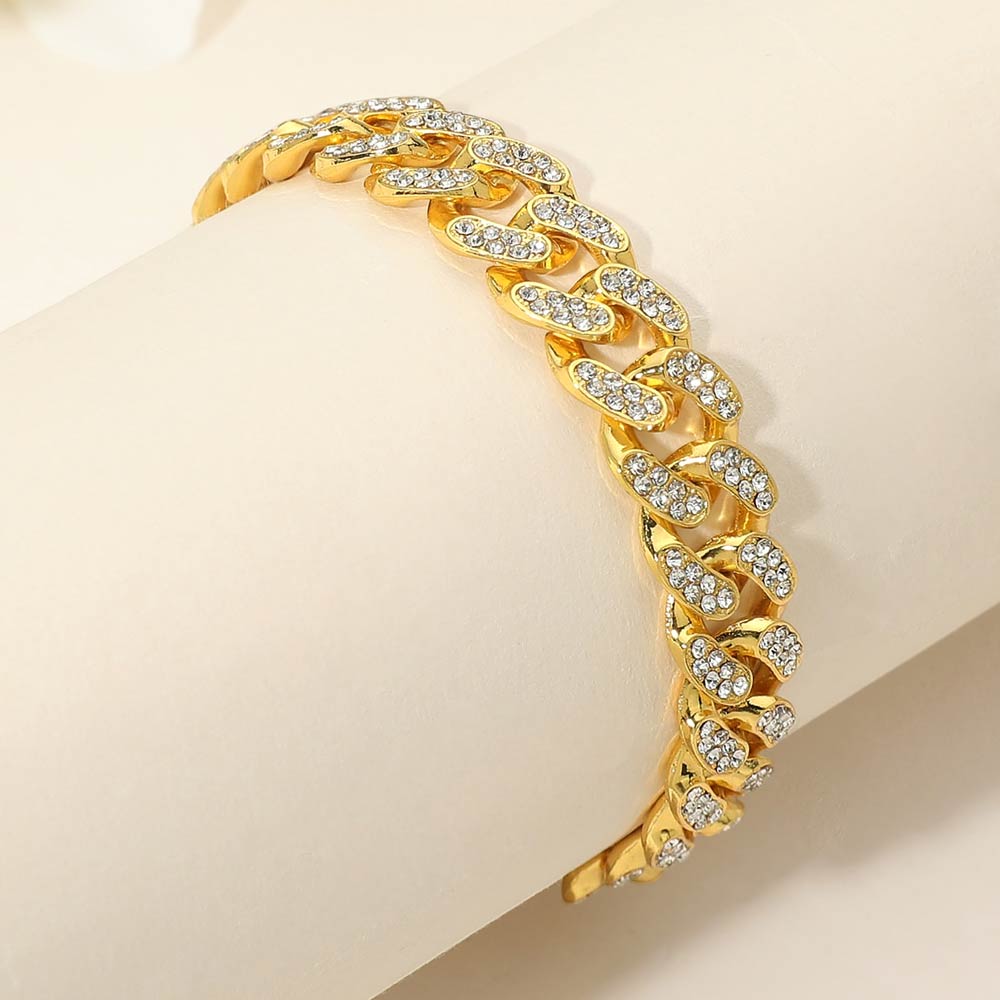 Madeline Love Gold Bold 12mm Rhinestone Pave Miami Cuban Link Chain Bracelet