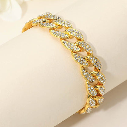 Madeline Love Gold Bold 15mm Rhinestone Pave Miami Cuban Link Chain Bracelet