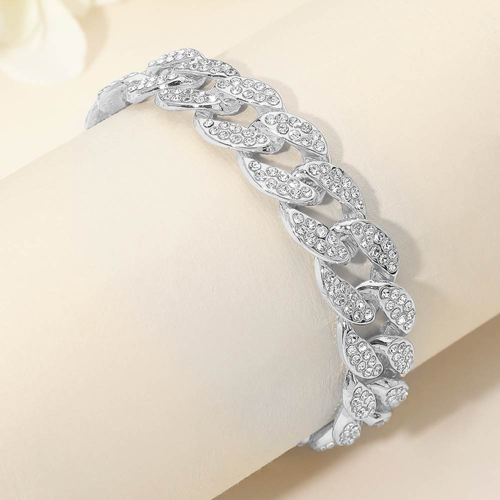 Madeline Love Silver Bold 15mm Rhinestone Pave Miami Cuban Link Chain Bracelet