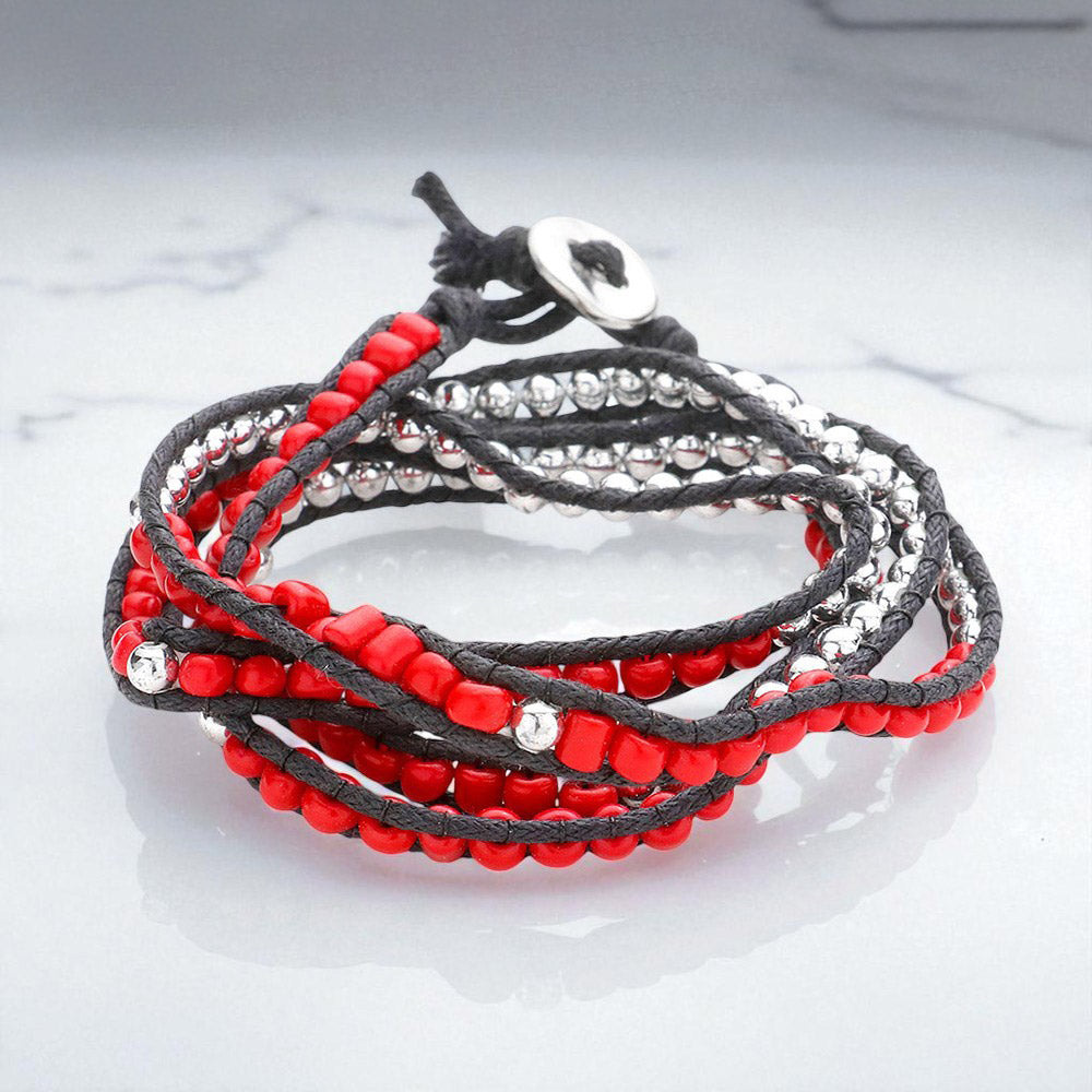 Madeline Love Red Boho Bead Long Wrap Bracelet - Bracelets
