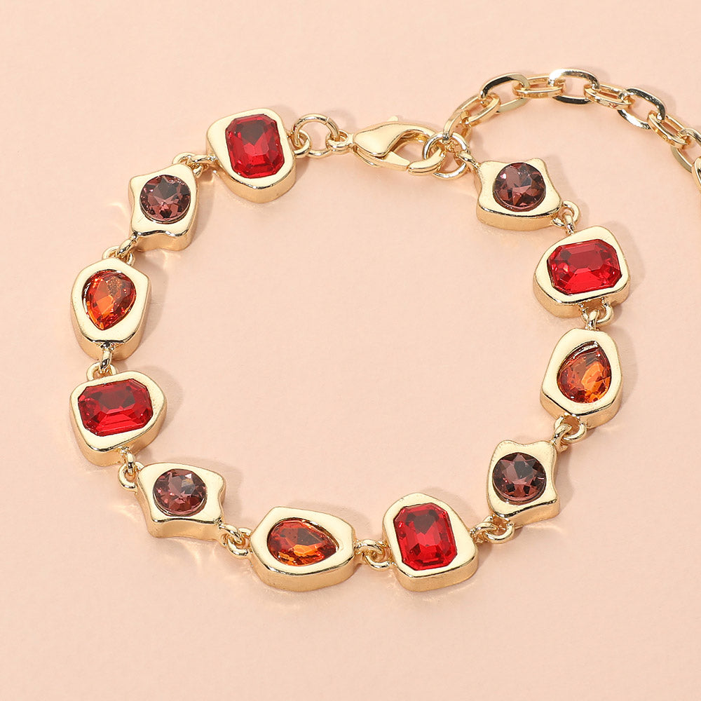 Madeline Love Red Geometric Stone Frame Link Bracelet