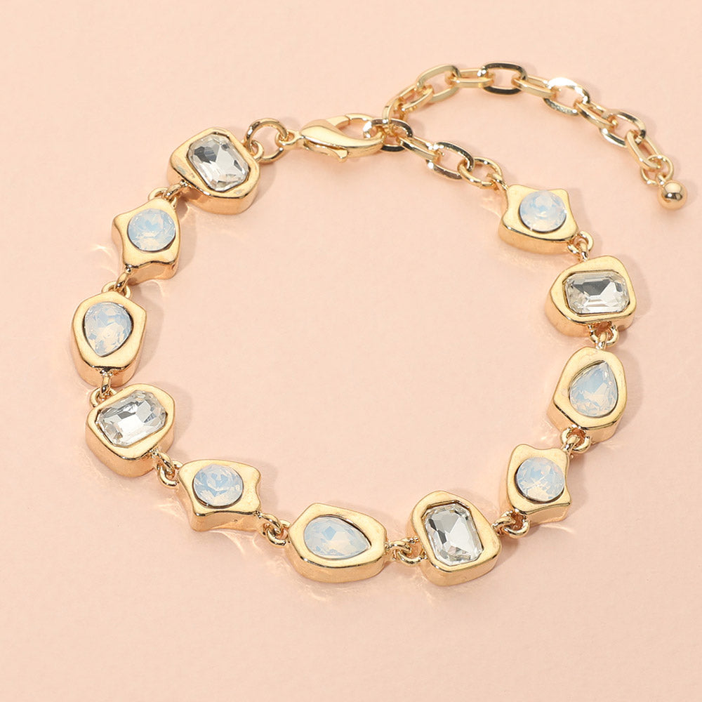 Madeline Love White Geometric Stone Frame Link Bracelet