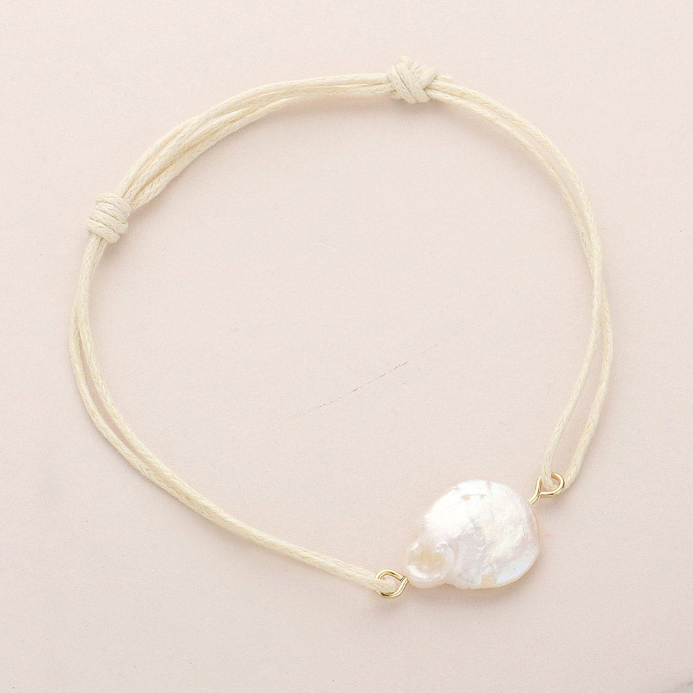 Madeline Love Gold, Ivory Freshwater Pearl Pointed Waxed Thread Adjustable Bracelet - Bracelets