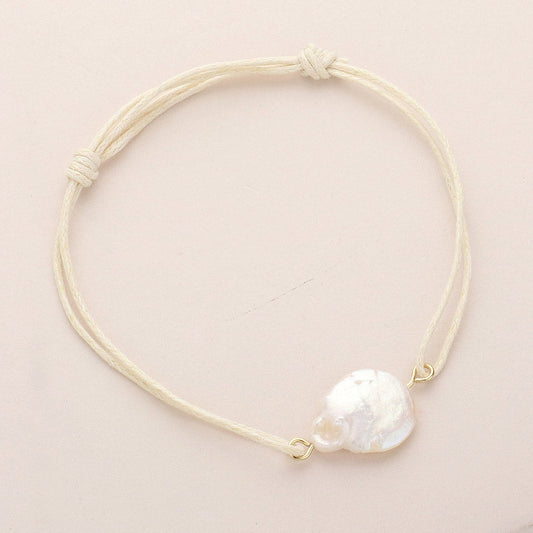 Madeline Love Gold, Ivory Freshwater Pearl Pointed Waxed Thread Adjustable Bracelet - Bracelets