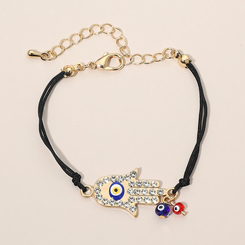 Madeline Love Black, Gold Hamsa Evil Eye Charm Accent Bracelet - Bracelets