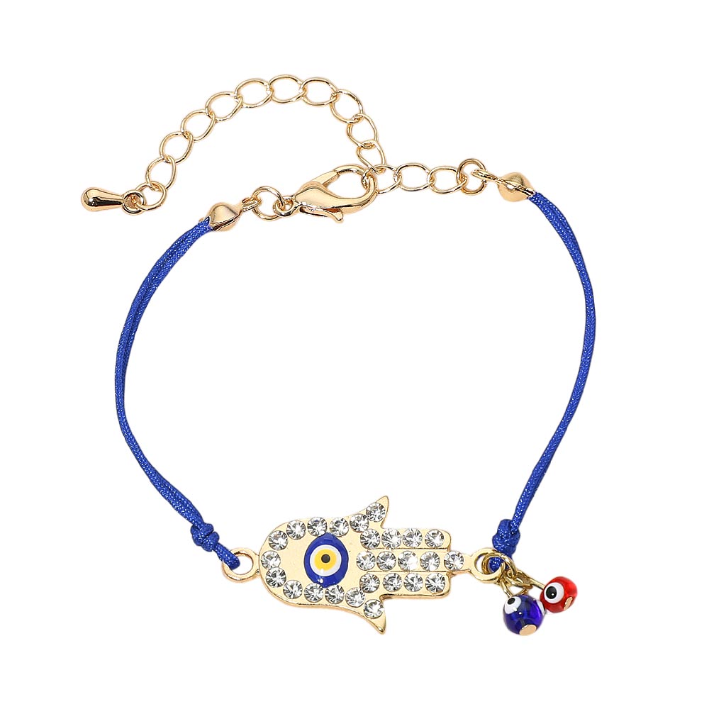 Madeline Love Blue, Gold Hamsa Evil Eye Charm Accent Bracelet - Bracelets - desc
