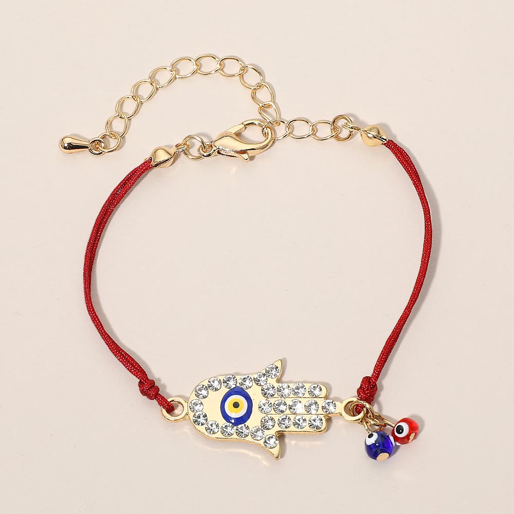 Madeline Love Gold, Red Hamsa Evil Eye Charm Accent Bracelet - Bracelets