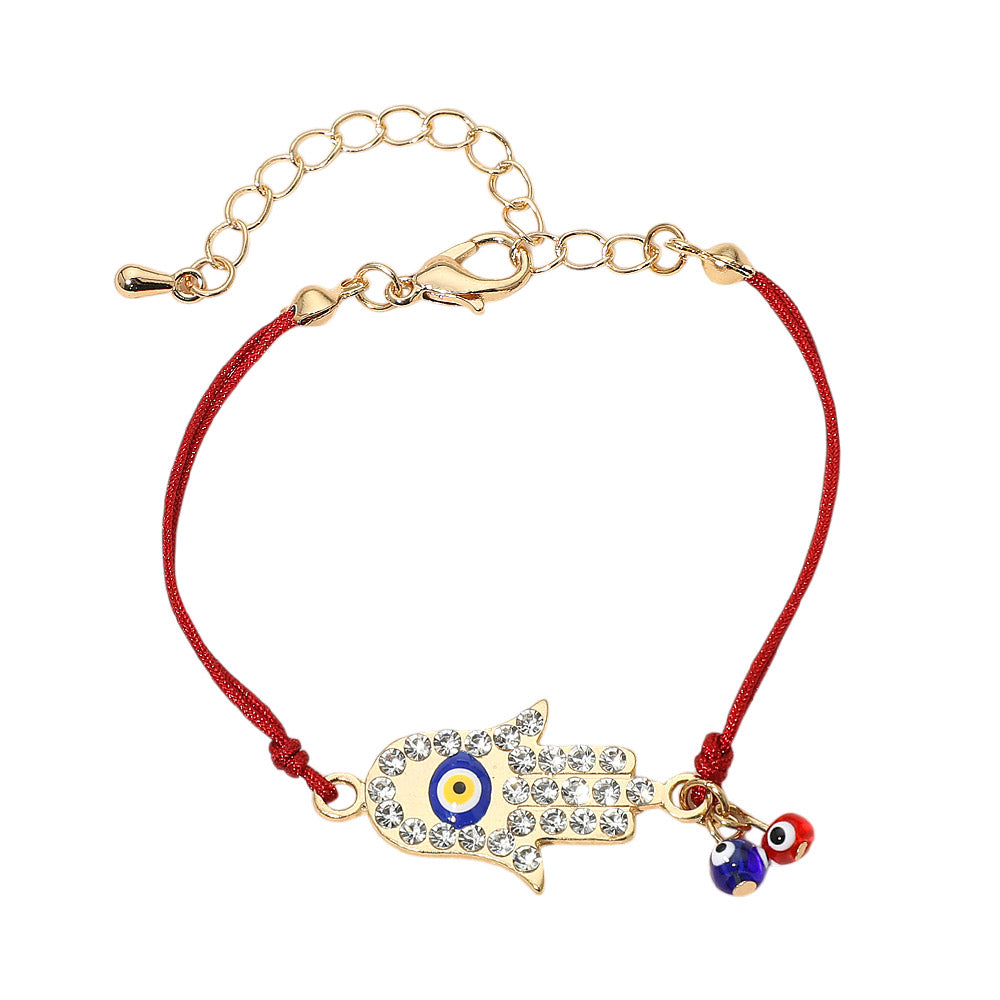 Madeline Love Gold, Red Hamsa Evil Eye Charm Accent Bracelet - Bracelets - desc
